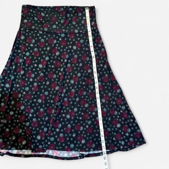 LulaRoe “Azure” Black Stretchy Bell Skirt with Purple and Teal Polka Dots - Picture 2 of 8